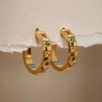 Gold Rainbow Gemstone Huggie Hoop Earrings, 4 of 9