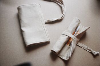Handloom Cotton Artist Roll | Eco Friendly Art Supply Organiser For Kids – Milk Tea Colour, Empty, 3 of 4