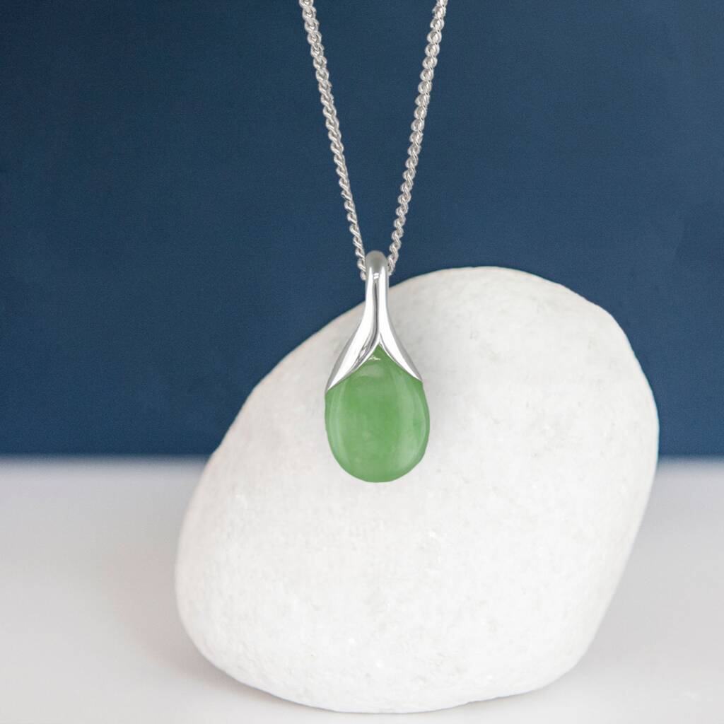 Genuine Jade Teardrop Necklace In Sterling Silver By Songs of Ink and