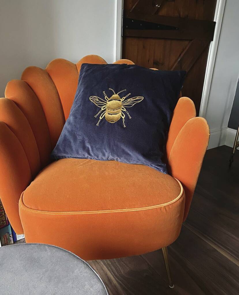 Embroidered Velvet Bee Cushion By Emma Warren