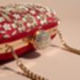 Asha, Oval Red Silk Embroidered Clutch, thumbnail 4 of 5