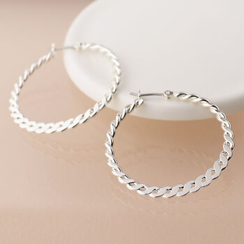Silver Plated Fancy Twist Hoop Earrings, 4 of 5