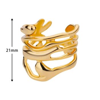 Abstract Fluid Wrap Wide Adjustable Band Gold Or Silver Ring, 2 of 5