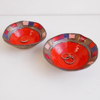 Handmade Teal Or Orange Ceramic Decorative Ring Dish, 5 of 8