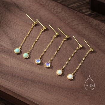 Aqua Green Opal With Chain Dangle Stud Earrings, 5 of 11