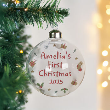 Personalised First Christmas Glass Bauble, 3 of 7