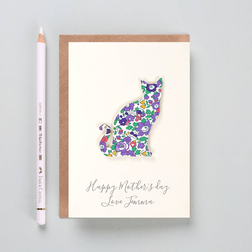 Personalised Mother's Day Liberty Cat Card, 1 of 4