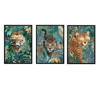 Framed Three Prints Big Cat Jungle Tiger Cheetah Jaguar, 4 of 6