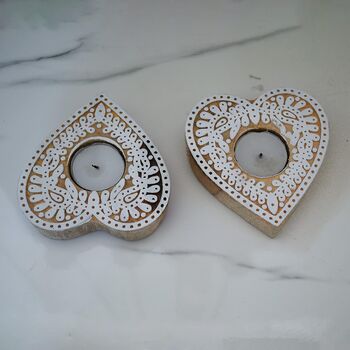 Wooden Heart Tea Light Candle Holder, Set Of Two, 4 of 5
