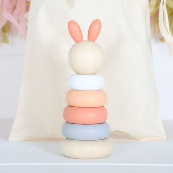 Wooden Bunny Stacking Toy With Personalised Bag, 4 of 4