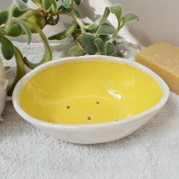 Handmade Yellow Speckled Oval Ceramic Soap Dish, 2 of 11