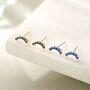 Sterling Silver Sapphire Blue Cz Curved Bar Tiny Stud Earrings, thumbnail 3 of 12