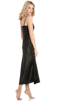 British Made Black Long Satin Nightdress With Deep Lace Detail Ladies Size 8 Uk To 28 UK, 2 of 4