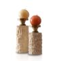 Set Of Two Travertine Candle Holder Pair With Brass Tops, thumbnail 2 of 2