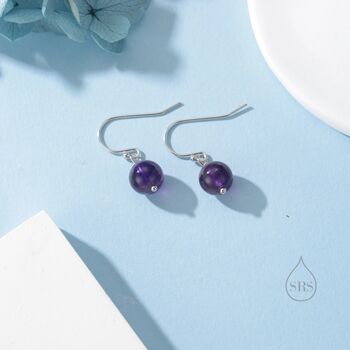 Sterling Silver Natural Amethyst Bead Hook Earrings, 3 of 12