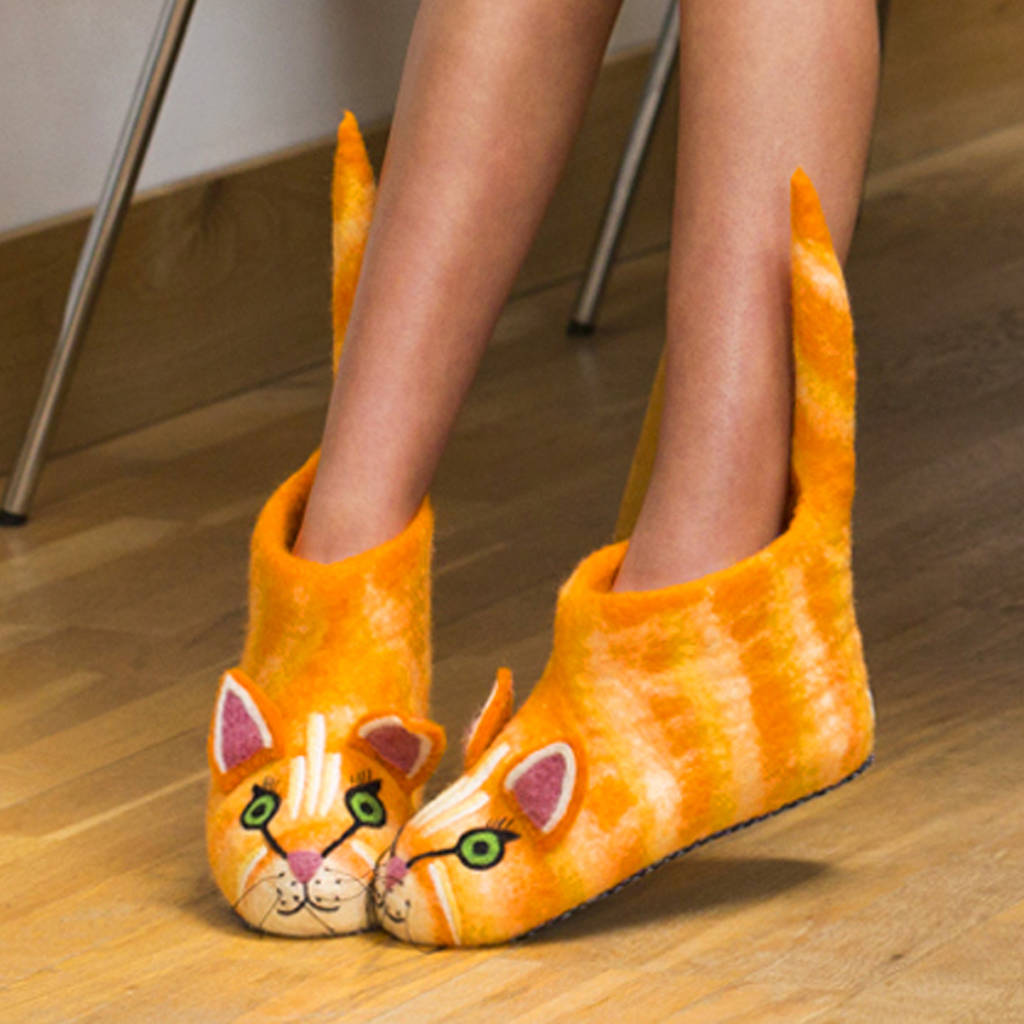 Orange Tabby Kitties - Hand Felted Kid Shoes - GiftyKitty