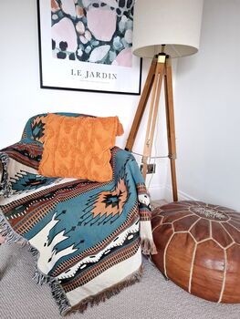 Mexican Blanket Furniture Throw In Green, Orange And Cream, 7 of 8
