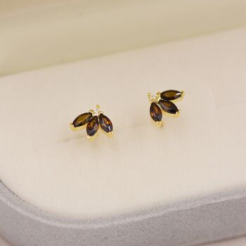 Sterling Silver Coffee Cz Marquise Cluster Stud Earrings, 7 of 12