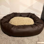 Vegan Leather Donut Dog Bed With Sherpa Fleece Cushion, thumbnail 4 of 12