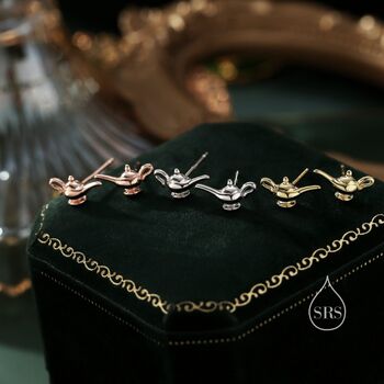 Aladdin's Magic Lamp Stud Earrings In Sterling Silver, 2 of 12