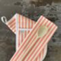 Red Florence Stripe Cotton Linen Tea Towel, thumbnail 2 of 4