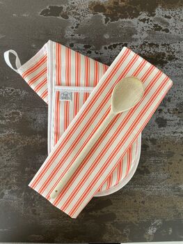 Red Florence Stripe Cotton Linen Tea Towel, 2 of 4