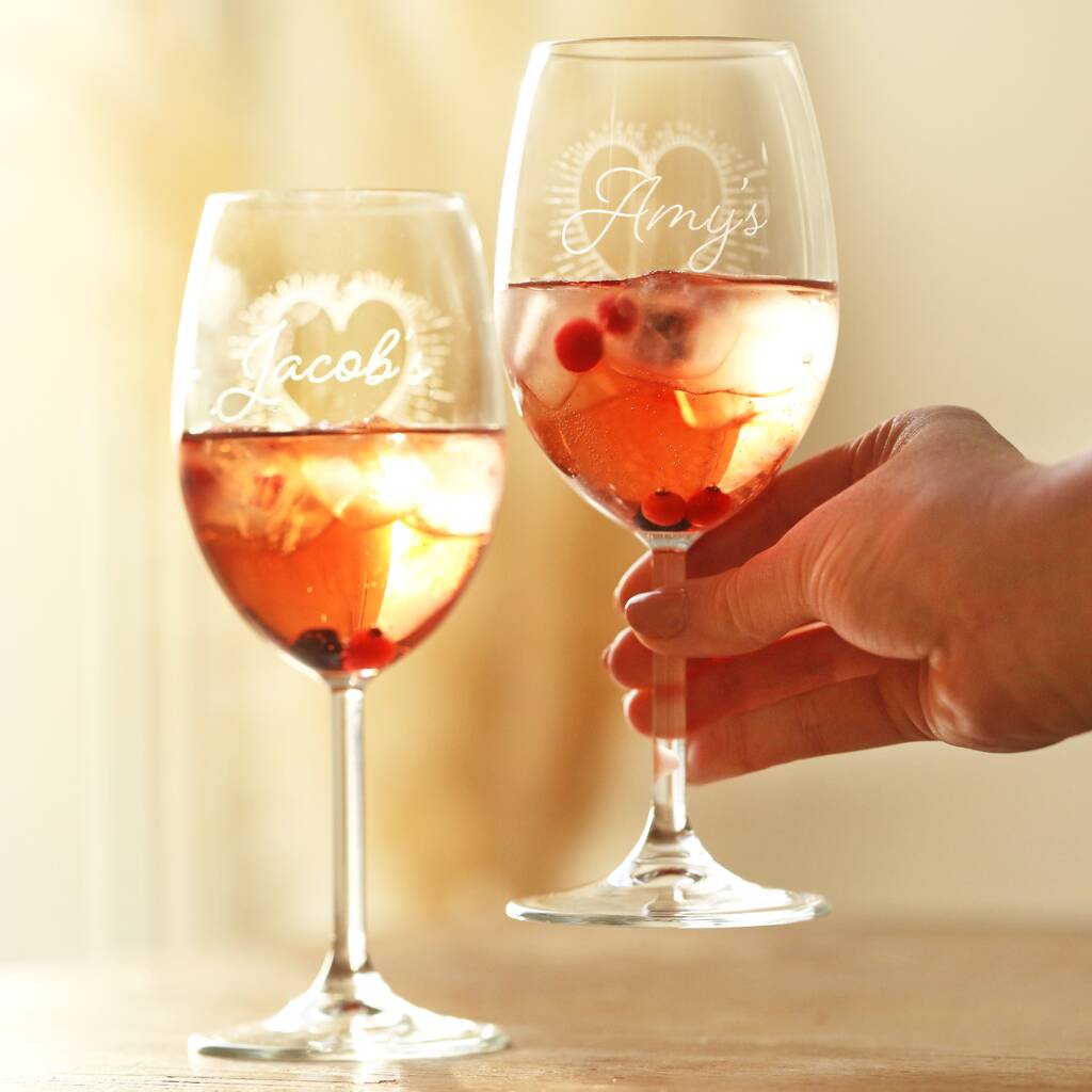 Personalised Set Of Two Heart Wine Glasses By Lisa Angel
