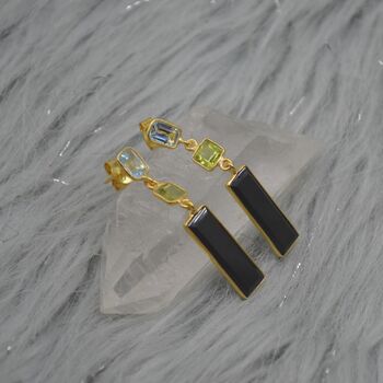Black Onyx, Peridot, Blue Topaz Earrings, 10 of 11