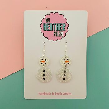 Snowmen Glitter Christmas Earrings, 5 of 5