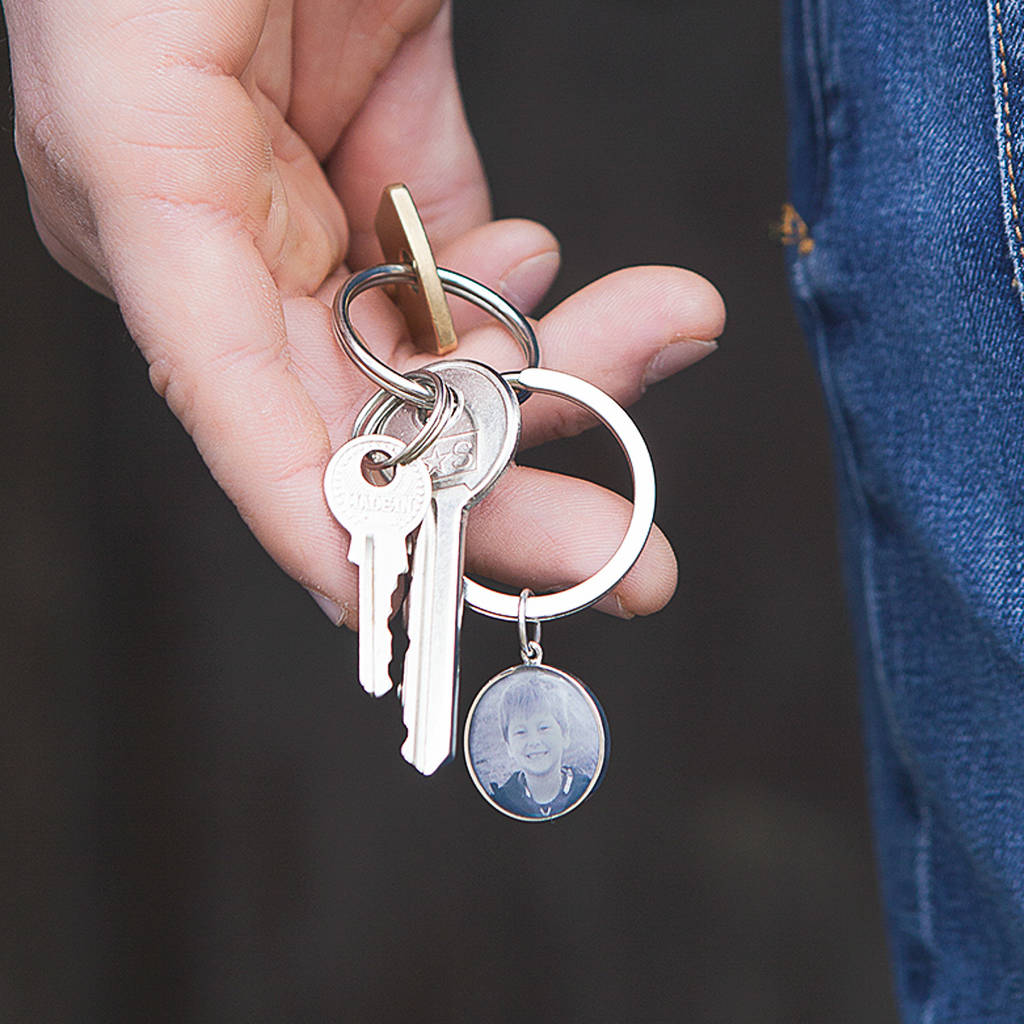 Personalised Large Silver Photo Charm Keyring By Button and Bean