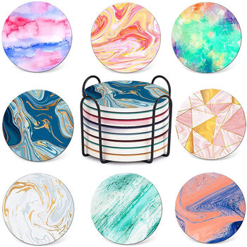 Pack Of Eight Marble Absorbent Coasters With Holder, 4 of 4