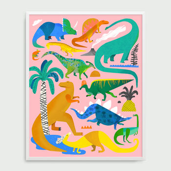 Dinosaurs On Pink Fine Art Print, 4 of 6