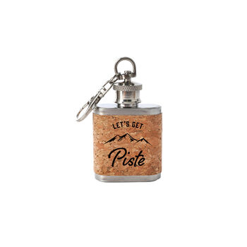 Mini Cork Hipflask 'Let's Get Piste' | Keyring | Skiing | Ski Slope Accessory, 2 of 2