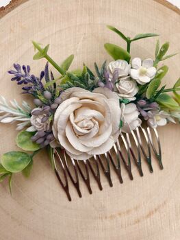 Ivory And Lavender Flower Hair Comb, 3 of 4