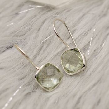 Green Amethyst Square Drop Silver Earrings, 6 of 7