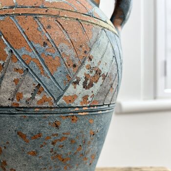 Vintage Mediterranean Blue Green Brown Amphora Vase, 3 of 6
