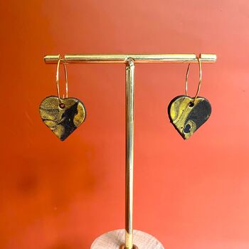 Handmade Leather Heart Hoop Earrings Marbled, 5 of 8