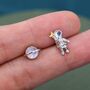 Sterling Silver Mismatched Astronaut And Planet Stud Earrings, thumbnail 3 of 9