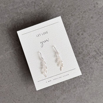Let Love Grow Sterling Silver Leaf Drop Earrings, 11 of 12