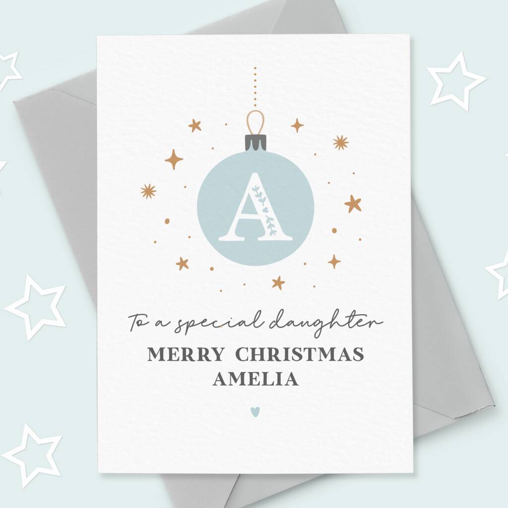 Initial Bauble Personalised Daughter Christmas Card, 1 of 3