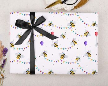 Three Sheets Of Bee Party Wrapping Paper, 2 of 2