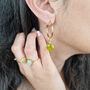 Peridot August Birthstone Gold Plated Round Hoops, thumbnail 2 of 4