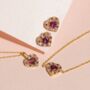 Red Heart Rhodolite Garnet Stud Earrings In Silver And Gold, thumbnail 5 of 10