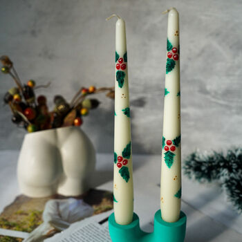 Festive Hand Painted Taper Candles, 4 of 5