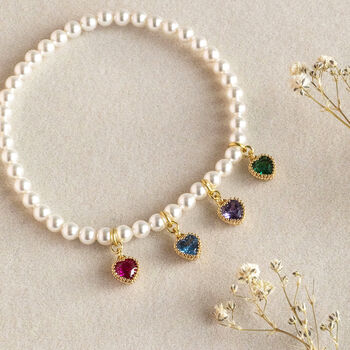 Pearl Bracelet With Family Birthstone Hearts, 6 of 11