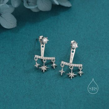 Sterling Silver Dangling Starburst Star Ear Jacket, 5 of 12