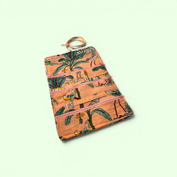 Cotton Jewellery Roll | Jungle Animal Print In Peach, 4 of 7