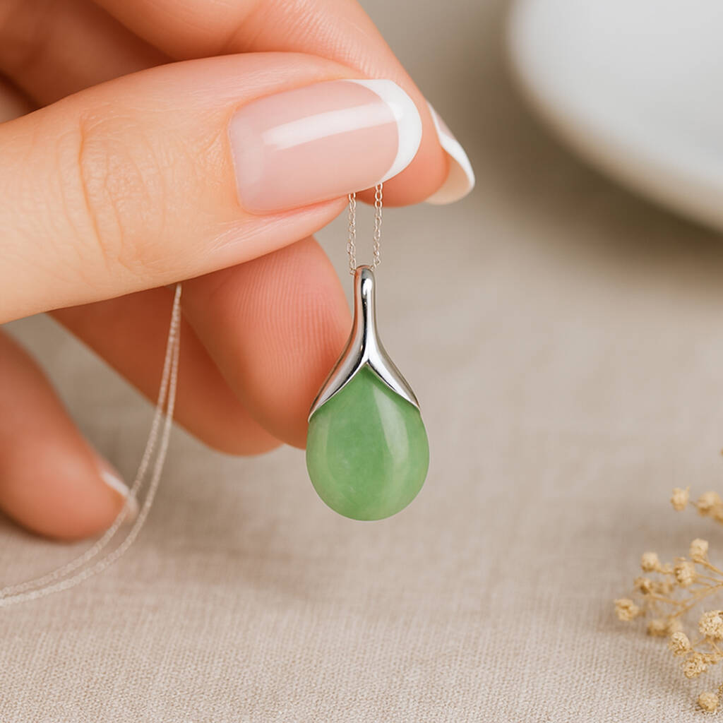 Personalised Sterling Silver Jade Teardrop Pendant Necklace, 1 of 10