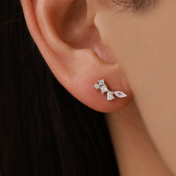 Clear Cz Cluster Stud Earrings In Sterling Silver, 7 of 12