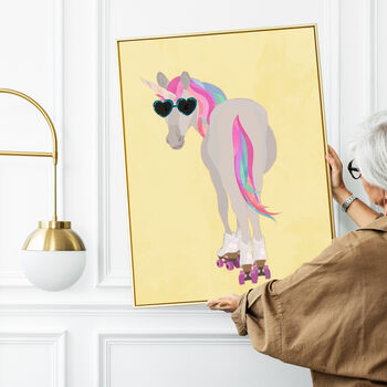 Custom Personalised Unicorn Rollerskating Art Print For Her, 4 of 8